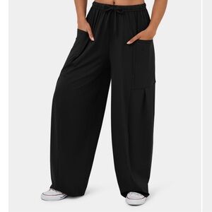 NWT HALARA Mid-Rise Elastic Waistband Drawstring Palazzo Flowy Wide Leg Pants